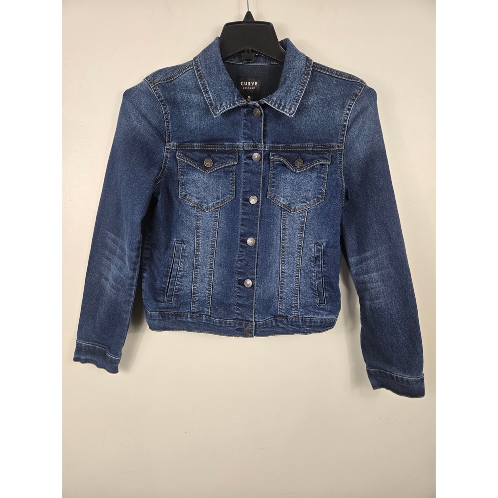 Curve Appeal Womens Dark Wash Denim Trucker Jacket Blue Size M RN120246